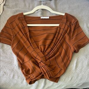 Brown Striped Knot Front Top
